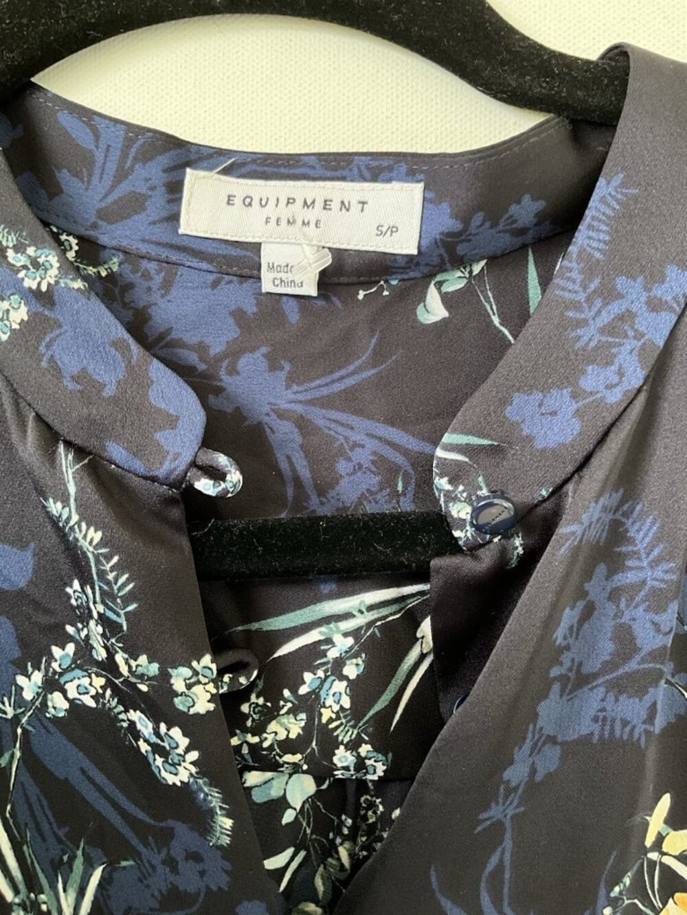 Equipment Femme Cornelia Floral Print Long Sleeve Blouse Top Navy Blue Small S - Picture 3 of 5